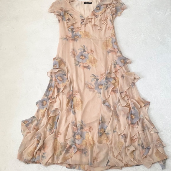 RARE Ralph Lauren LRL Floral Crinkled Georgette Gown Plus-size 18 - Picture 5 of 11